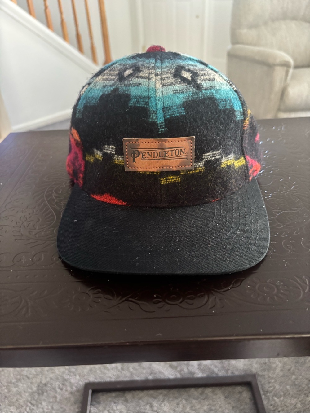 Pendleton Black Wool Patterned Snapback with Teal, Red and Pink Accents